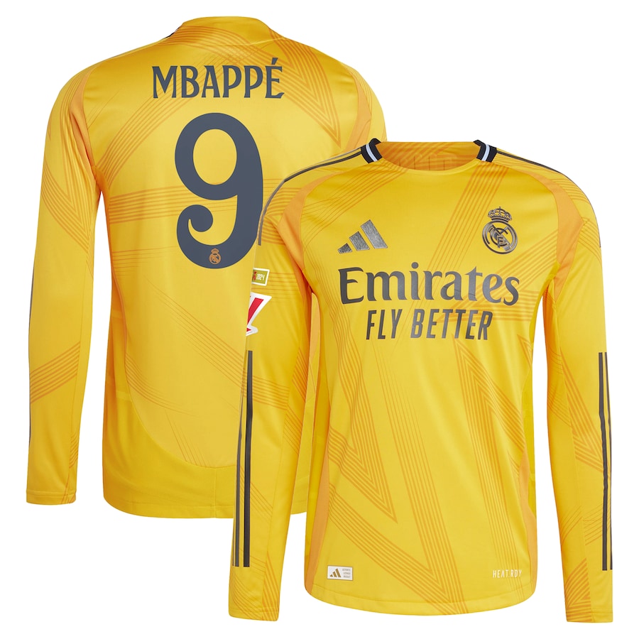 Kylian Mbappé Real Madrid adidas 2024 25 Away Long Sleeve Player Jersey - Orange Official Team Jersey Sports Fan Apparel