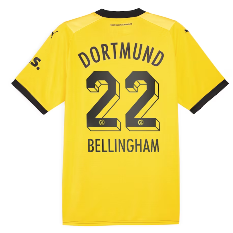 Borussia Dortmund Home Shirt 2023-24 - with Jersey Bellingham 22 printing - Yellow Official Team Jersey Sports Fan Apparel