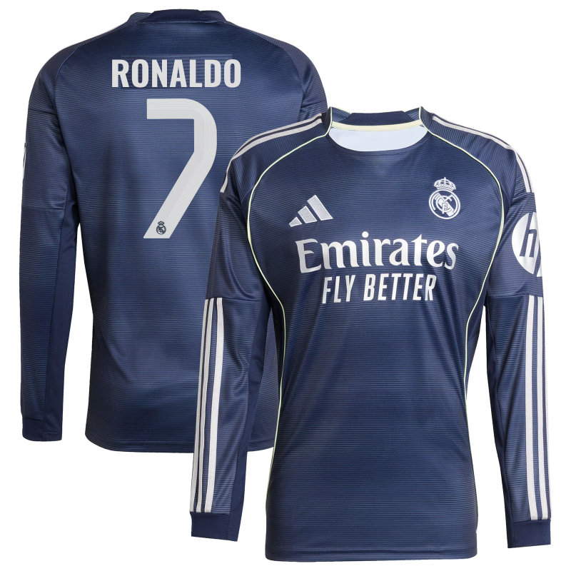 Cristiano Ronaldo 7 Real Madrid adidas 2025 26 Home Long Sleeve Player Jersey - Blue Official Team Jersey Sports Fan Apparel