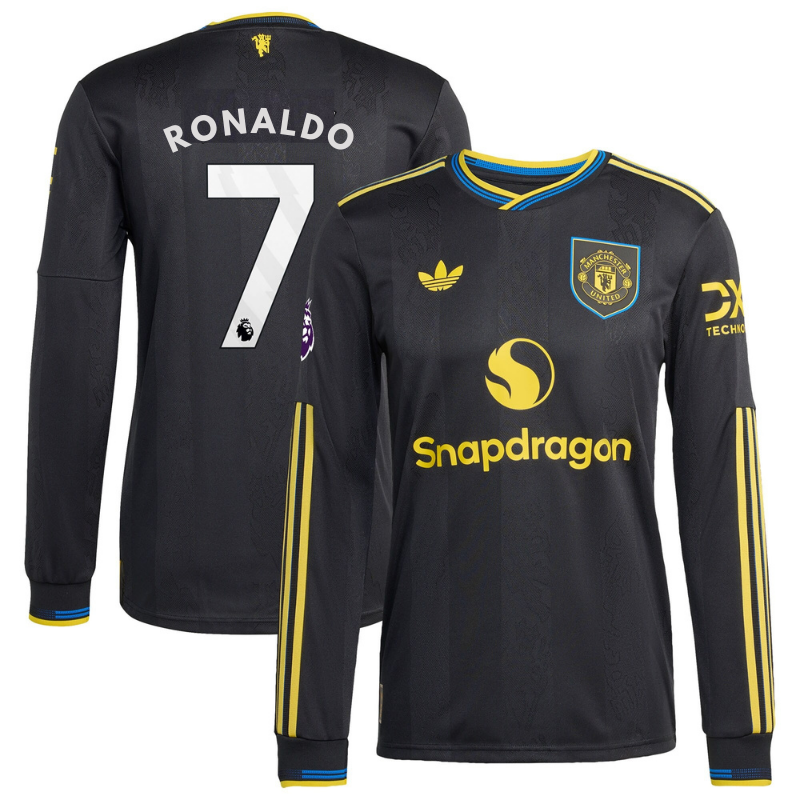 Cristiano Ronaldo Manchester United adidas 2025 26 Third Long Sleeve Player Jersey - Black Official Team Jersey Sports Fan Apparel