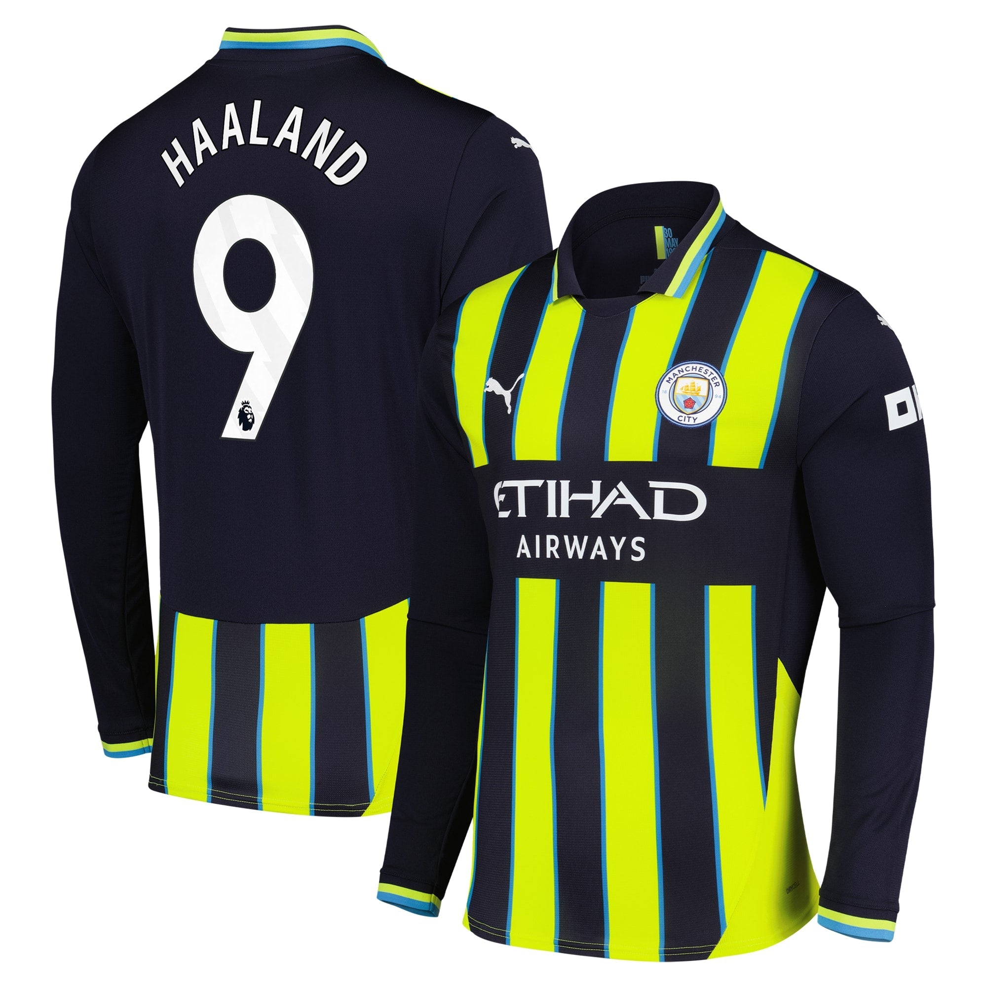 Erling Haaland 9 Manchester City Puma 2024 25 Away Long Sleeve Player Jersey - Navy Official Team Jersey Sports Fan Apparel