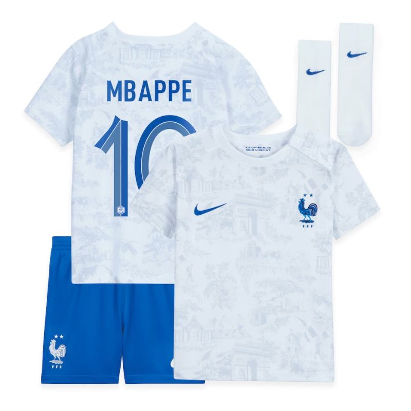 France Away Kit 2022 - Kids - Kylian Mbappé 10 Jersey - White Official Team Jersey Sports Fan Apparel