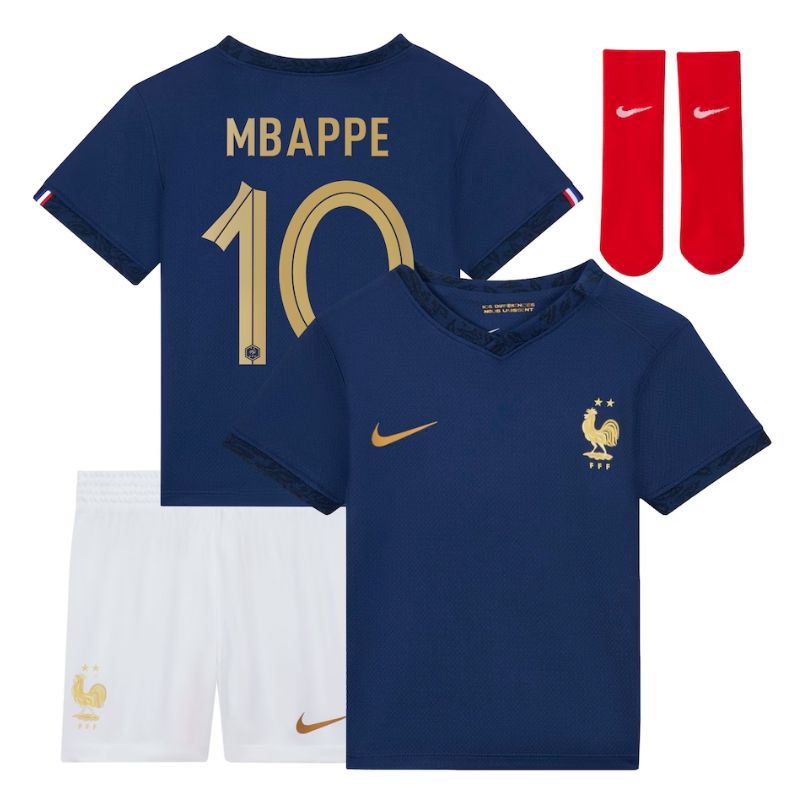 France Home Kit 2022 - Kids - Kylian Mbappé 10 Jersey - Navy Official Team Jersey Sports Fan Apparel
