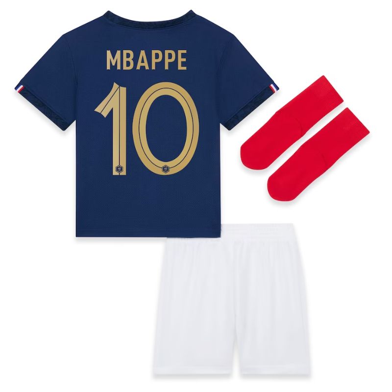 France Home Kit 2022 - Kids - Kylian Mbappé 10 Jersey - Navy Official Team Jersey Sports Fan Apparel