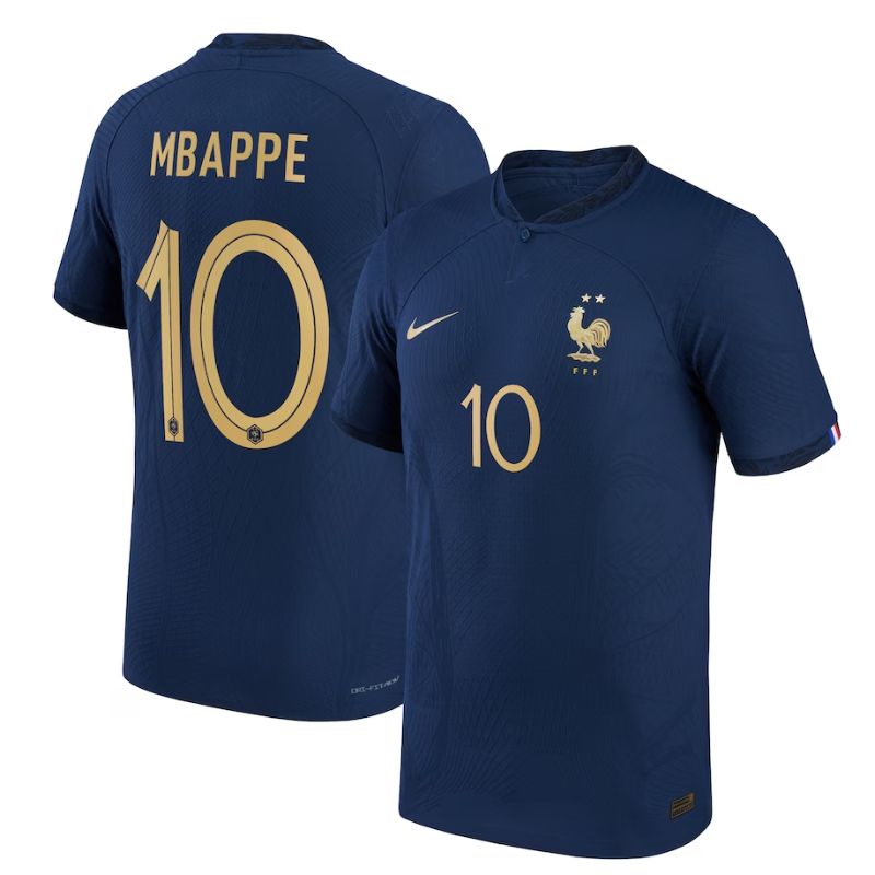 France Home Shirt 2022 - Kylian Mbappé 10 Player Jersey - Navy Official Team Jersey Sports Fan Apparel