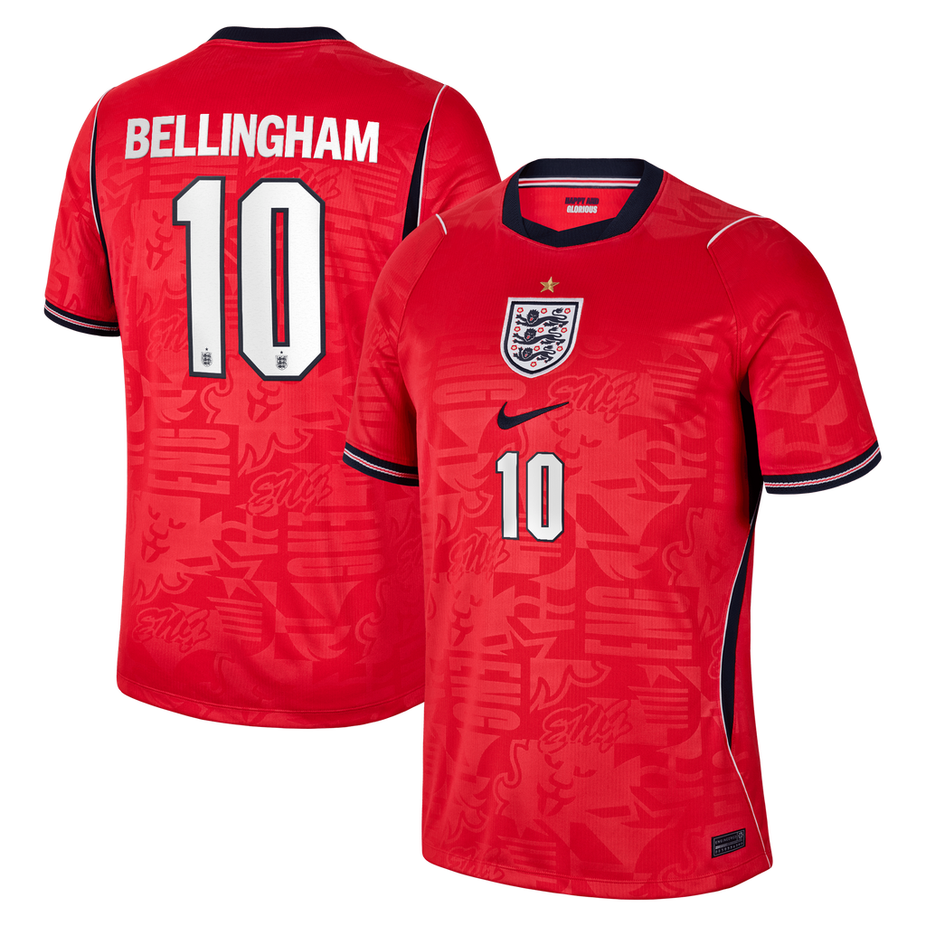 Jude Bellingham England National Team Nike 2026 Away Stadium Replica Jersey - Red Official Team Jersey Sports Fan Apparel