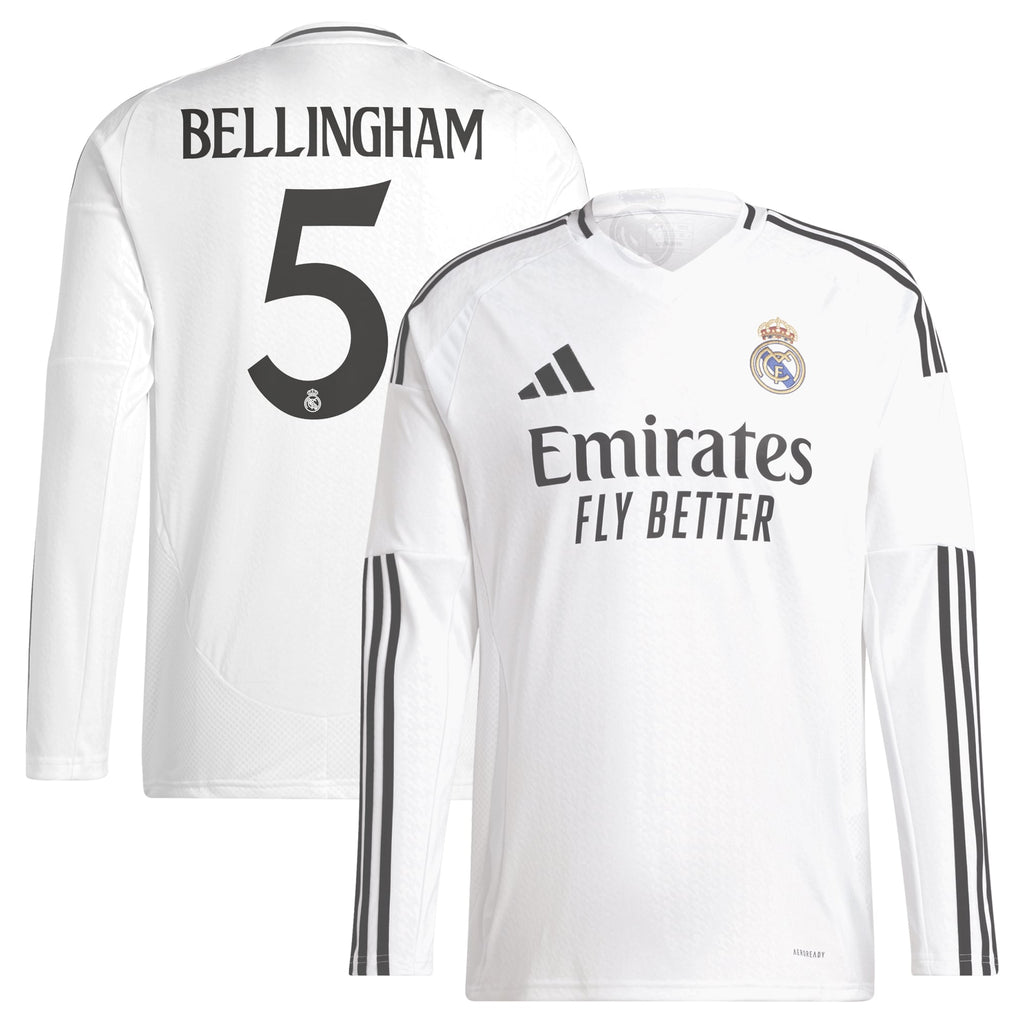 Jude Bellingham Real Madrid Adidas 2024 25 Home Long Sleeve Player Jersey - White Official Team Jersey Sports Fan Apparel