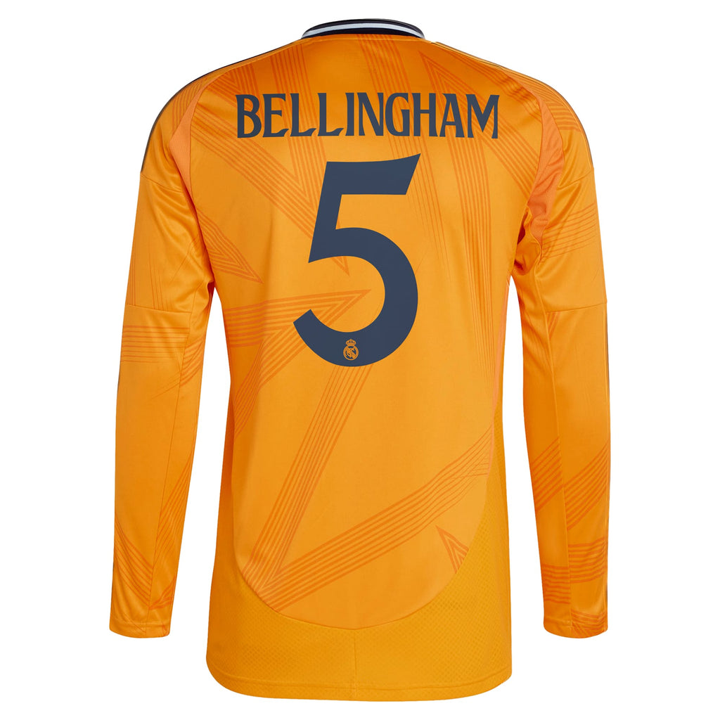 Jude Bellingham Real Madrid adidas 2024 25 Away Long Sleeve Player Jersey - Orange Official Team Jersey Sports Fan Apparel