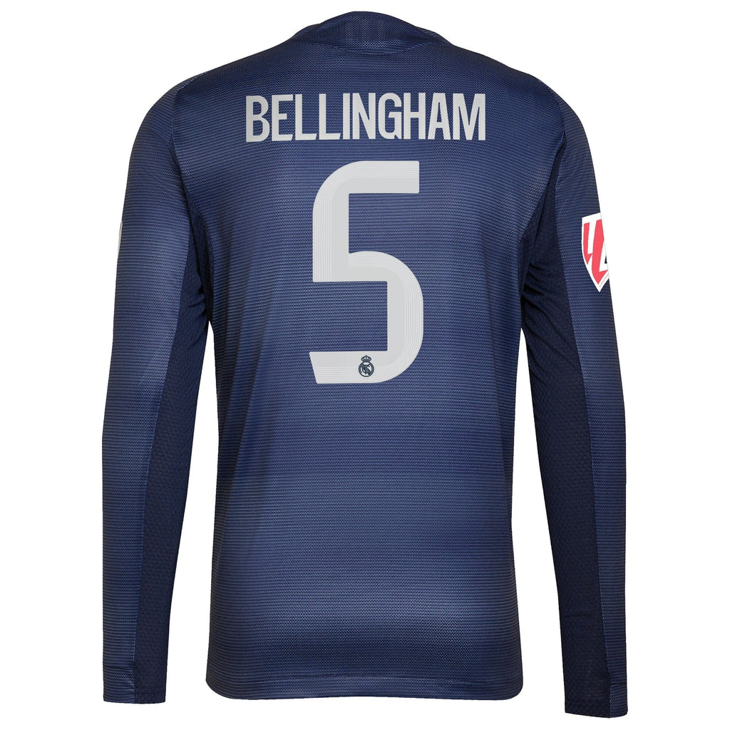 Jude Bellingham Real Madrid adidas 2025 26 Away Long Sleeve Player Jersey - Blue Official Team Jersey Sports Fan Apparel