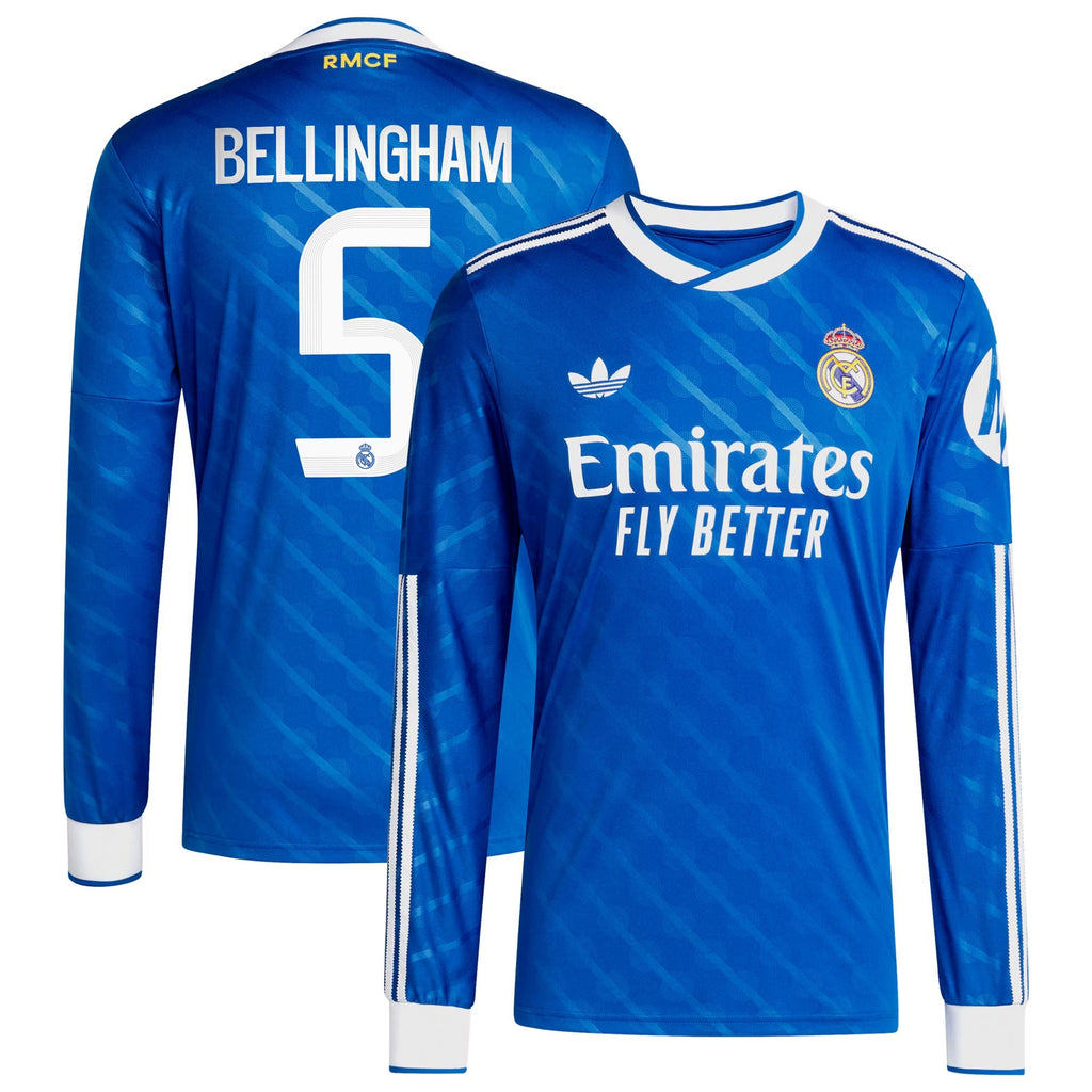 Jude Bellingham Real Madrid adidas 2025 26 Third Long Sleeve Player Jersey - Blue Official Team Jersey Sports Fan Apparel