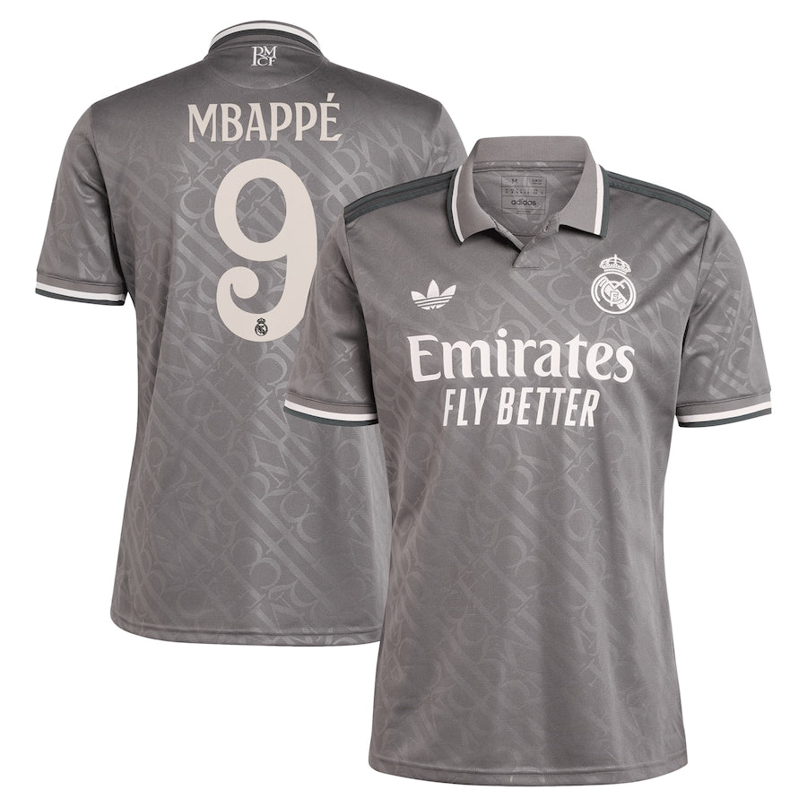 Kylian Mbappé Real Madrid adidas 2024 25 Third Player Jersey - Charcoal Official Team Jersey Sports Fan Apparel
