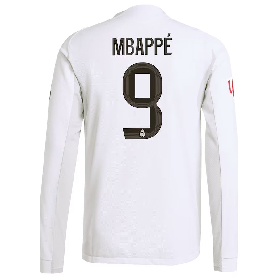 Kylian Mbappé Real Madrid adidas 2025 26 Home Long Sleeve Jersey - White Official Team Jersey Sports Fan Apparel