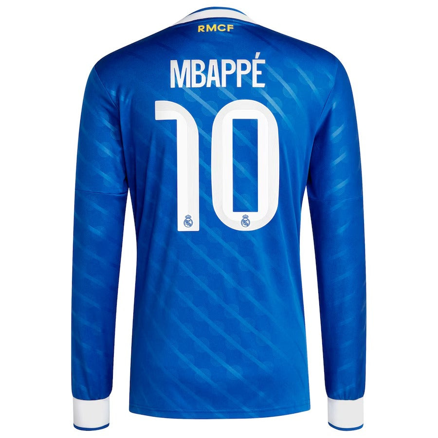 Kylian Mbappé Real Madrid adidas 2025 26 Third Long Sleeve Player Jersey - Blue Official Team Jersey Sports Fan Apparel