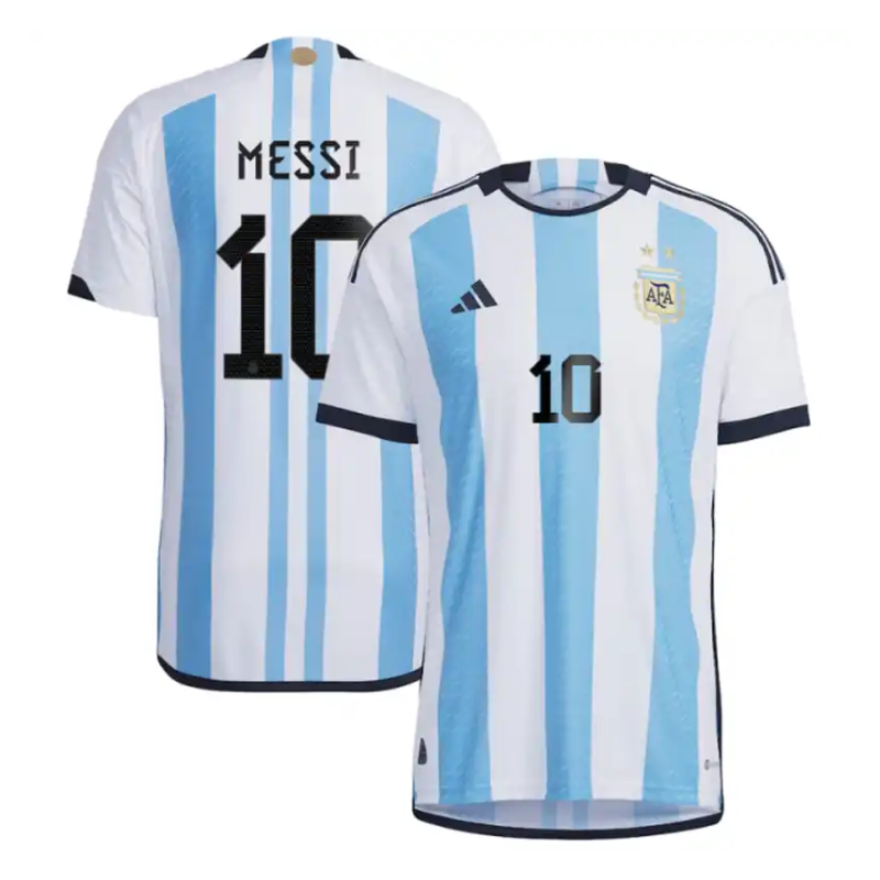 Lionel Messi 10 Argentina National Team Shirt 2022 Winners Home Jersey - White Light Blue Official Team Jersey Sports Fan Apparel