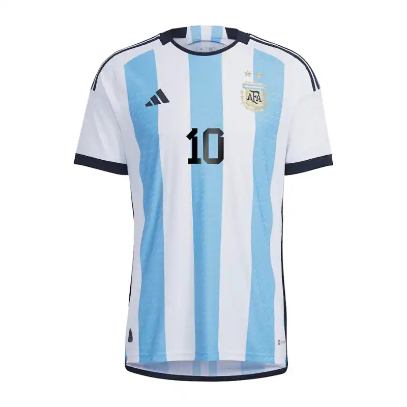 Lionel Messi 10 Argentina National Team Shirt 2022 Winners Home Jersey - White Light Blue Official Team Jersey Sports Fan Apparel