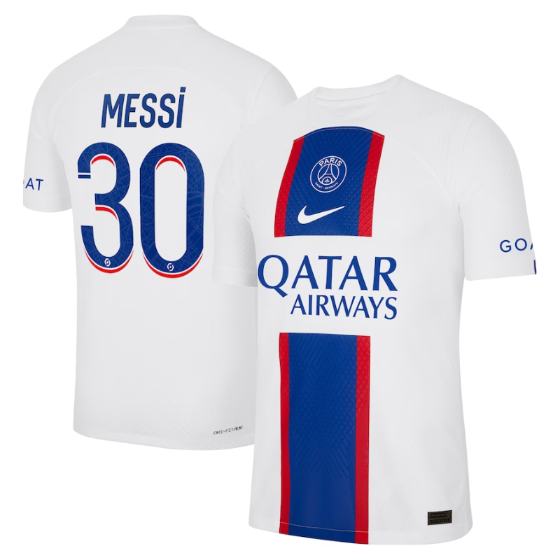 Lionel Messi Paris Saint-Germain 2022 23 Third Vapor Match Men s Authentic Jersey- White Official Team Jersey Sports Fan Apparel