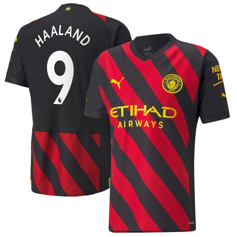 Manchester City Away Shirt 2022-23 with Haaland 9 printing Unisex Jersey Official Team Jersey Sports Fan Apparel