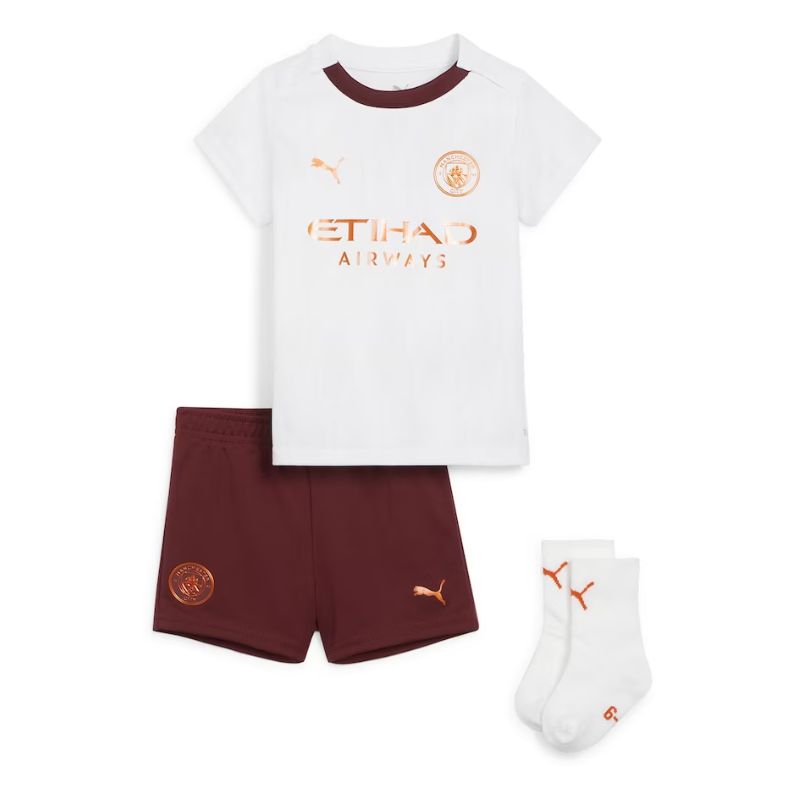 Manchester City Away Kids kit 2023-24 with Haaland 9 printing Jersey - White Official Team Jersey Sports Fan Apparel