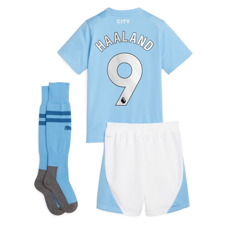 Manchester City Home Kids kit Puma 2023-24 Jersey Haaland 9 printing - Blue Official Team Jersey Sports Fan Apparel