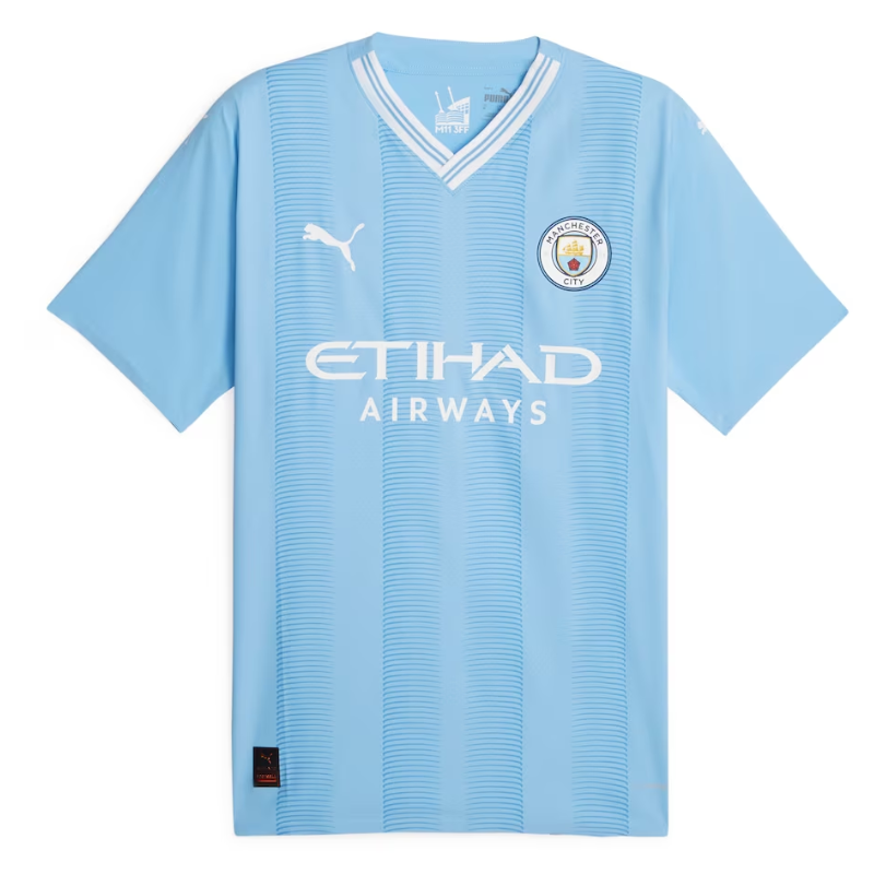 Manchester City Home Shirt 2023-24 with Player Haaland 9 printing - Blue Official Team Jersey Sports Fan Apparel
