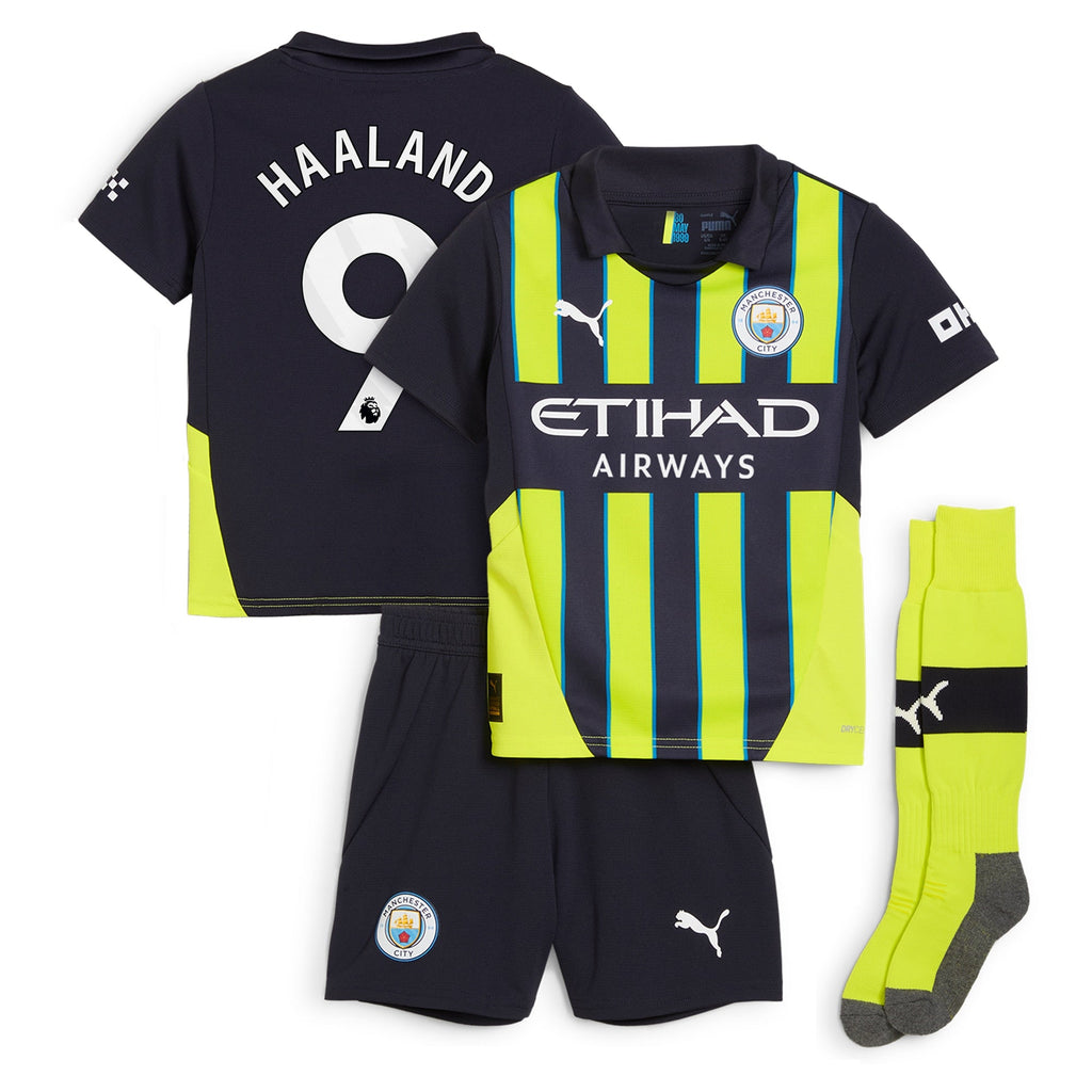 Manchester City PUMA Away Minikit 2024-25 with Haaland 9 printing Kids Jersey Official Team Jersey Sports Fan Apparel