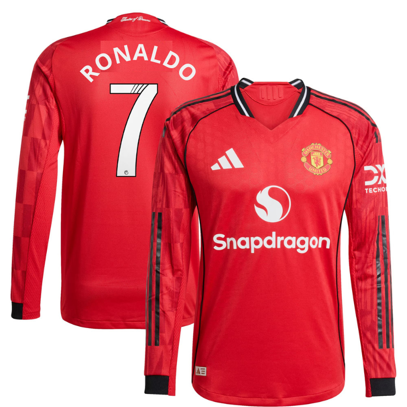 Manchester United adidas WSL Home Shirt 2025-26 - Long sleeve with Cristiano Ronaldo 7 printing Jersey Official Team Jersey Sports Fan Apparel