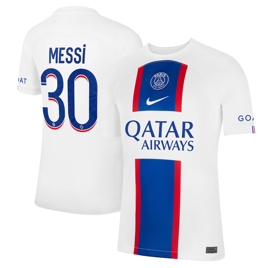 Paris Saint-Germain Third Stadium Shirt 2022-23 with Messi 30 printing Unisex - White Official Team Jersey Sports Fan Apparel