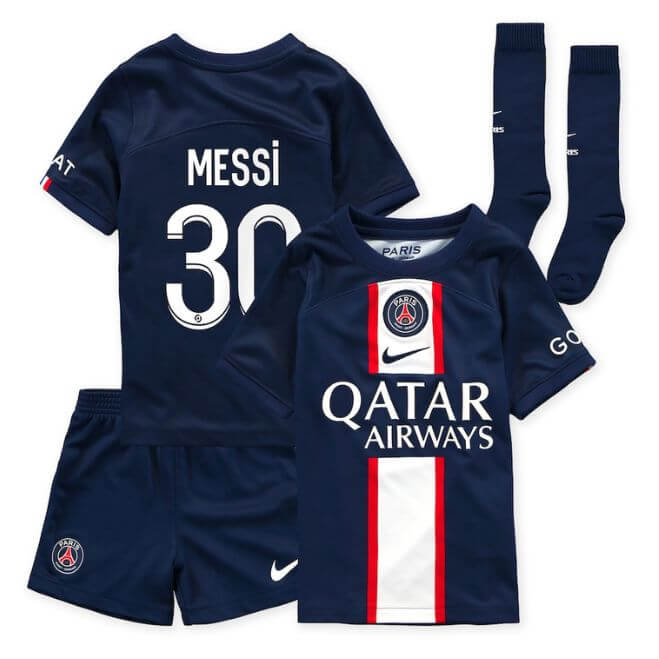 Paris Saint-Germain Home Stadium Kit 2022-23 - Little Kids with Messi 30 printing Official Team Jersey Sports Fan Apparel