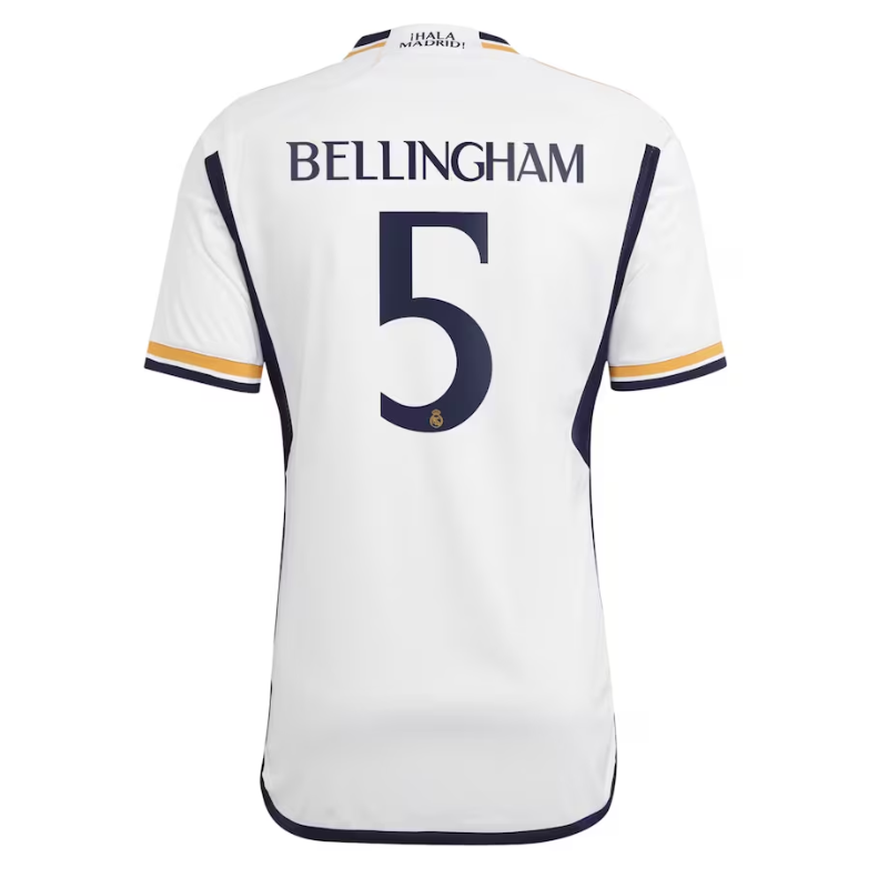 Real Madrid Home Adidas 2023-24 with Bellingham 5 printing Jersey - White Official Team Jersey Sports Fan Apparel