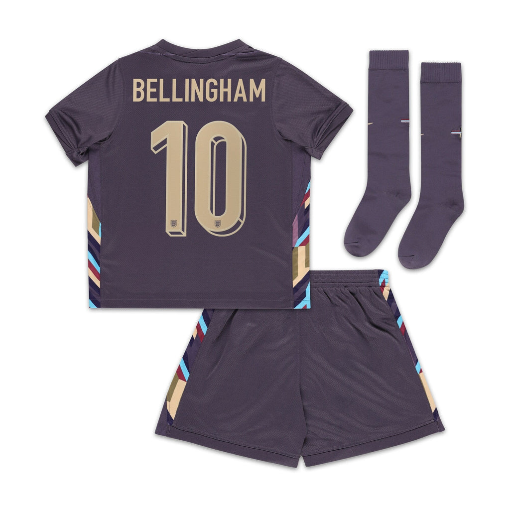 England Nike Away Stadium Mini Kit 2024 - Little Kids with Bellingham 10 printing Jersey - Purple Official Team Jersey Sports Fan Apparel