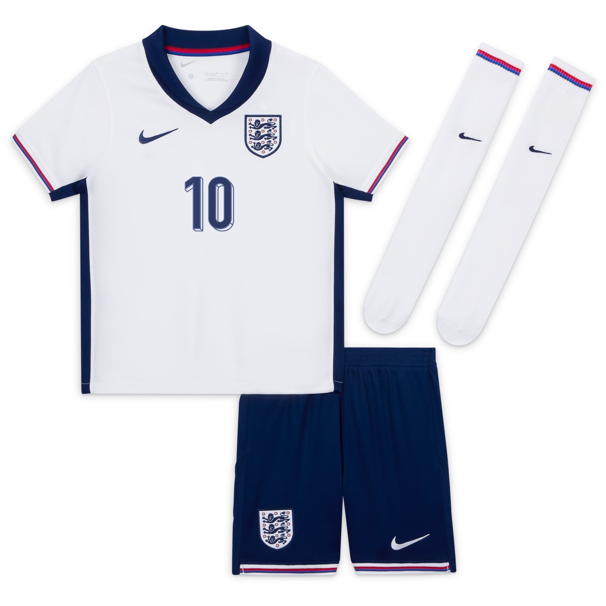 England Nike Home Stadium Mini Kit 2024 - Little Kids with Bellingham 10 printing Jersey - White Official Team Jersey Sports Fan Apparel
