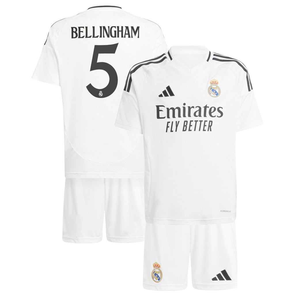 Real Madrid adidas Home Kids 2024-25 with Bellingham 5 printing Jersey - White Official Team Jersey Sports Fan Apparel