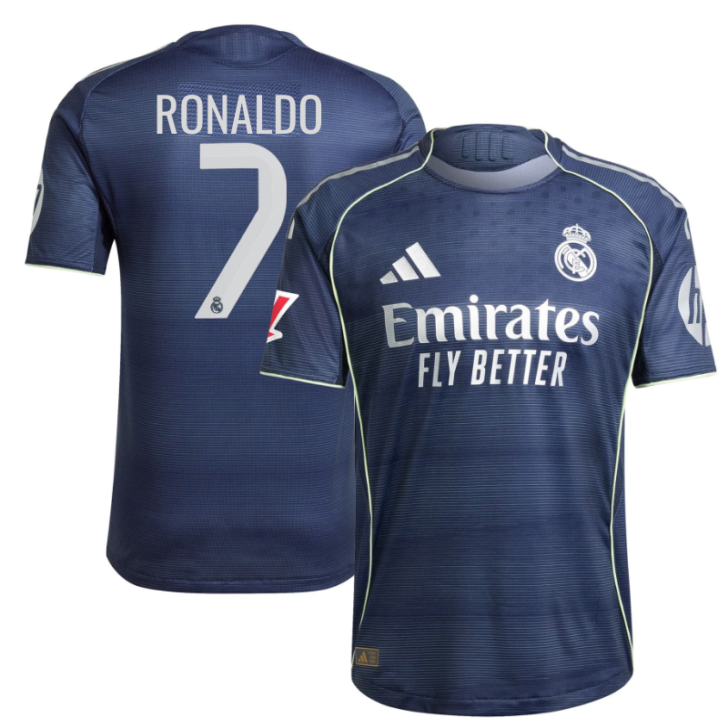 Cristiano Ronaldo 7 Real Madrid adidas 2025 26 Away Player Jersey - Blue Official Team Jersey Sports Fan Apparel